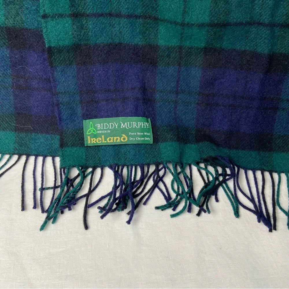 Biddy Murphy Green and Blue Plaid Wool Scarf